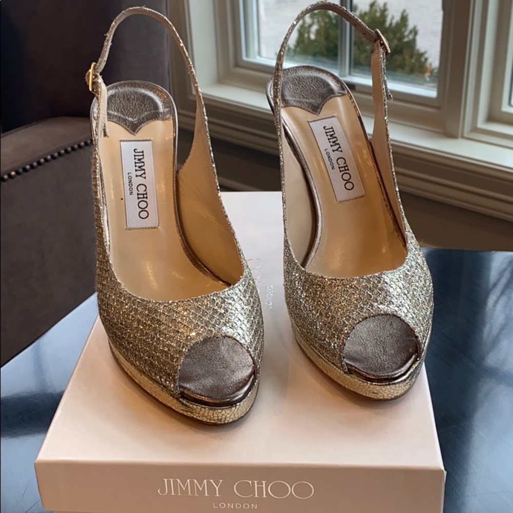 Jimmy Choo Nova Glitter Sling Pump (Champagne)